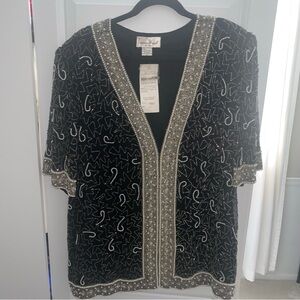 Laurence Kazar  Holiday Jacket Silk Beaded Short Sleeve Plus 2X NWT Dead stock